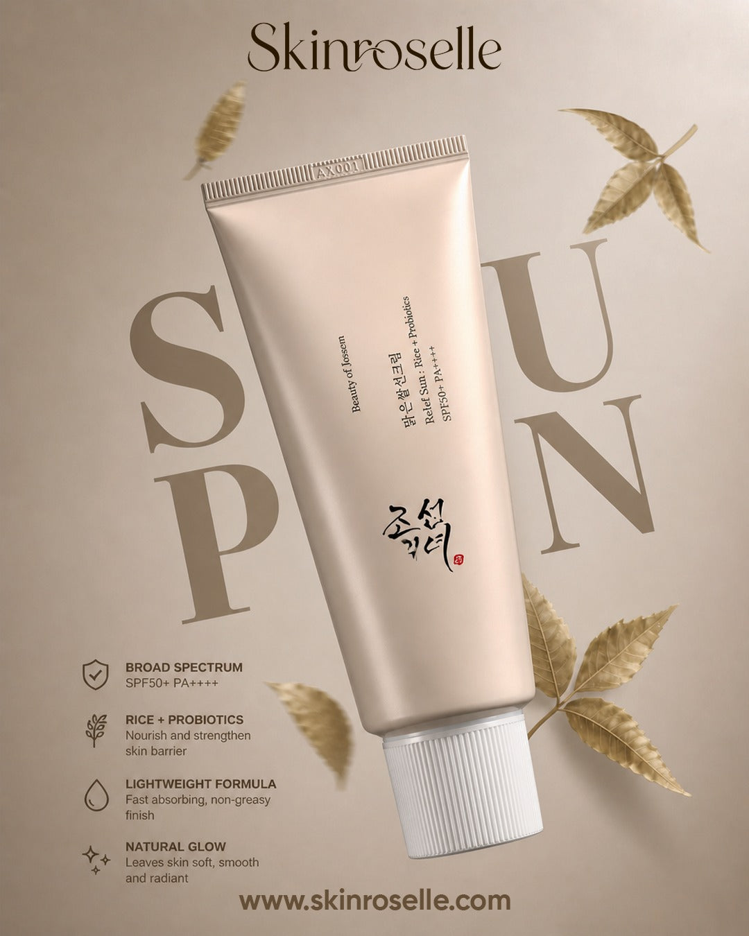 BEAUTY OF JOSEON RELIEF SUN : RICE + PROBIOTICS (SPF50+ PA++++)